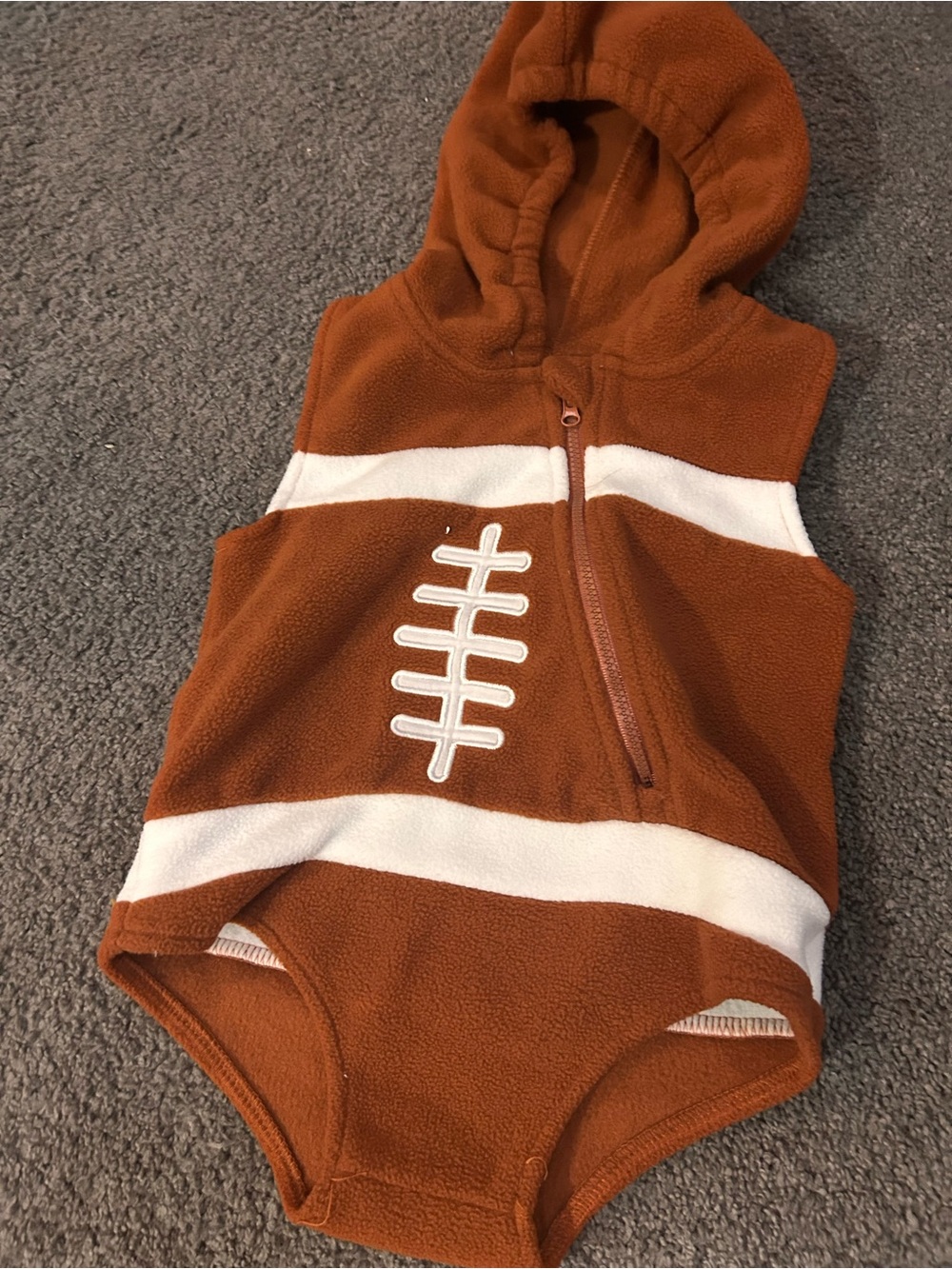 Kids Brown Football Hooded One-Piece Romper
